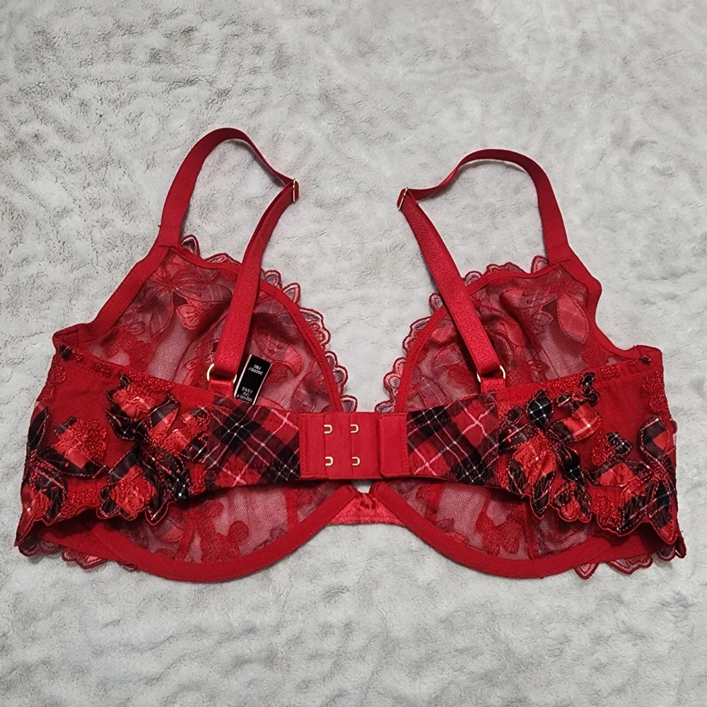 VICTORIA'S SECRET LUXE LINGERIE UNLINED FLORAL EMBROIDERED LOW CUT BRA Sz 36DDD - Picture 4 of 14